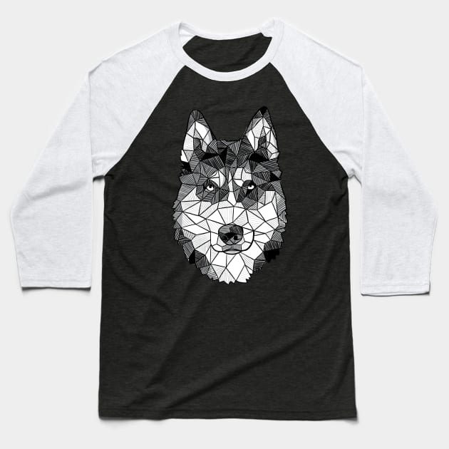 Geometric Sketchy Husky Dog Baseball T-Shirt by polliadesign